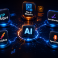 AI business and marketing tools cover illustration